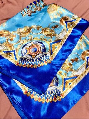 Beautiful Blue & Gold Silky Decorative Scarf